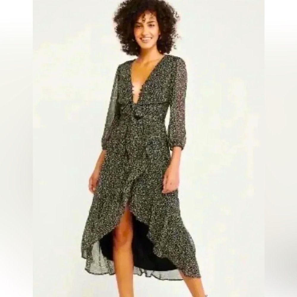 NWT Abercrombie & Fitch Black and Yellow Ditzy Floral Dress Sz XS